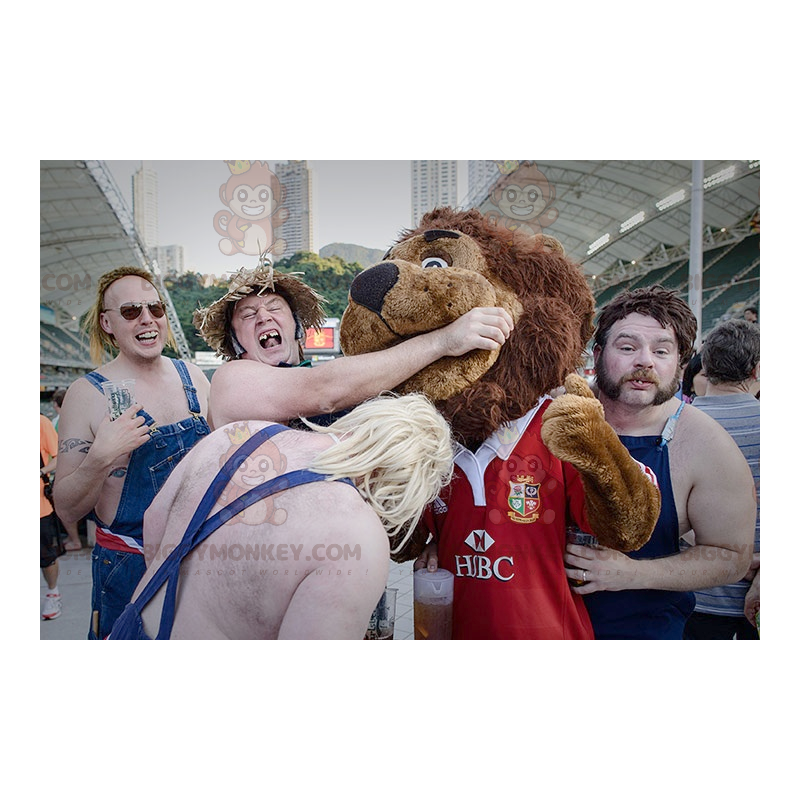 BIGGYMONKEY™ Mascot Costume All Hairy Brown Lion In Red