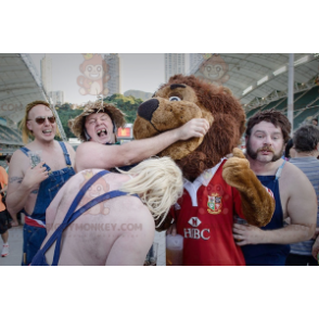 BIGGYMONKEY™ maskotkostume Helt behåret brun løve i rødt