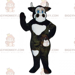 BIGGYMONKEY™ Maskottchenkostüm Schwarze Kuh mit großen weißen