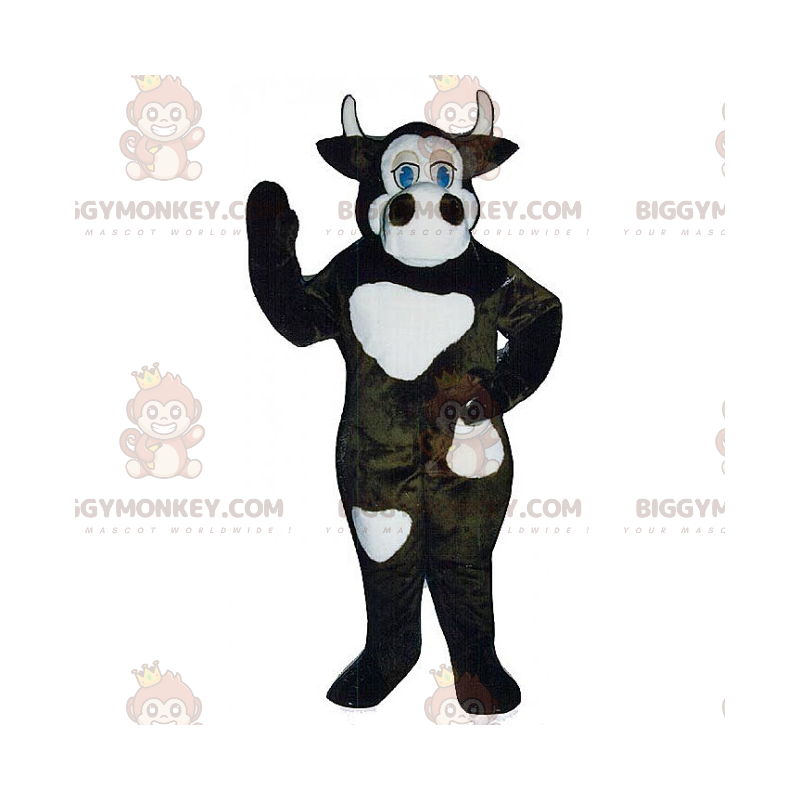 BIGGYMONKEY™ maskotkostume, sort ko med store hvide pletter -