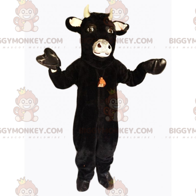 BIGGYMONKEY™ Black Bell-mascottekostuum van koeienhuid -