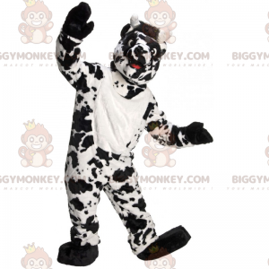 Schwarz-weißes BIGGYMONKEY™-Maskottchen-Kostüm aus Rindsleder -