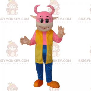 Costume da mascotte BIGGYMONKEY™ in pelle bovina rosa denim -