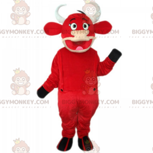 Red cowhide BIGGYMONKEY™ mascot costume with overalls –
