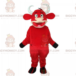 Red cowhide BIGGYMONKEY™ mascot costume with overalls -