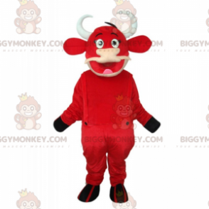 Red cowhide BIGGYMONKEY™ mascot costume with overalls –