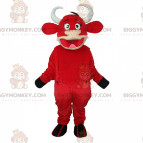 Red cowhide BIGGYMONKEY™ mascot costume with overalls -