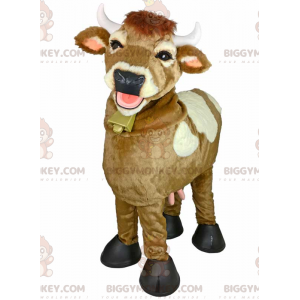 Traje de mascote de vaca sorridente BIGGYMONKEY™ com sino no