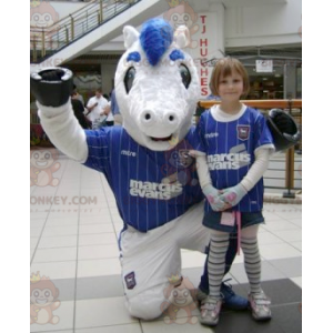 Weißes und blaues Pony BIGGYMONKEY™ Maskottchen-Kostüm in