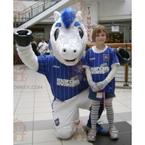 Traje de mascote de pônei branco e azul BIGGYMONKEY™ em roupas