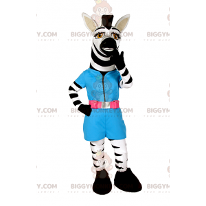 Blauw geklede zebra BIGGYMONKEY™ mascottekostuum -