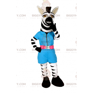 Fantasia de mascote de zebra vestida de azul BIGGYMONKEY™ –