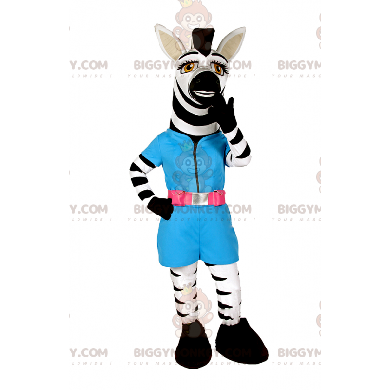 Blau gekleidetes Zebra BIGGYMONKEY™ Maskottchenkostüm -