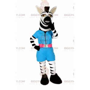 Blau gekleidetes Zebra BIGGYMONKEY™ Maskottchenkostüm -