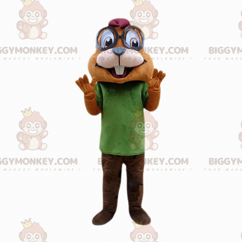 Squirrel BIGGYMONKEY™ Mascot Costume with Big Round Glasses -
