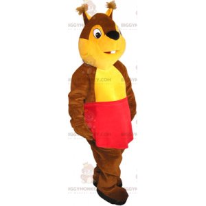 Egern BIGGYMONKEY™ maskotkostume med rødt forklæde -