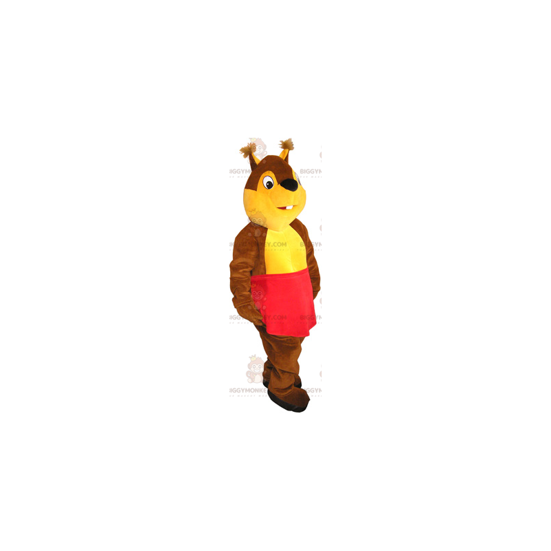 Eekhoorn BIGGYMONKEY™ mascottekostuum met rode schort -