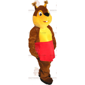 Disfraz de mascota de ardilla BIGGYMONKEY™ con delantal rojo -