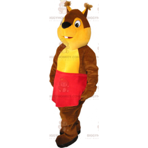 Squirrel BIGGYMONKEY™ Mascot Costume with Red Apron –