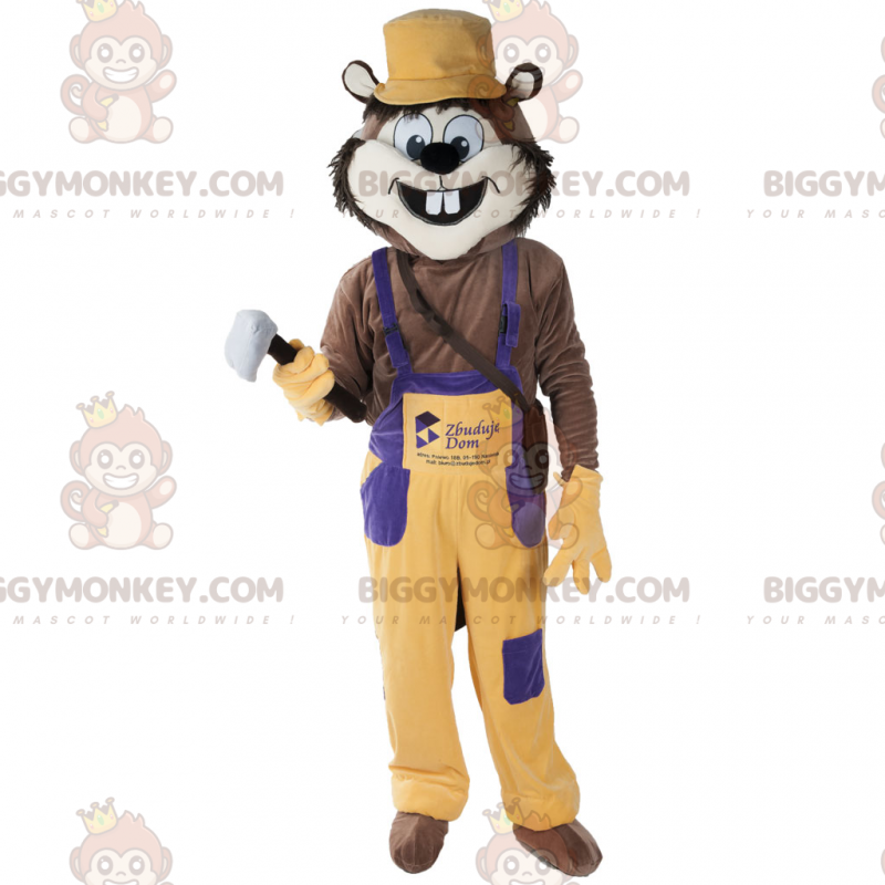Eekhoorn in overall met hamer BIGGYMONKEY™ mascottekostuum -