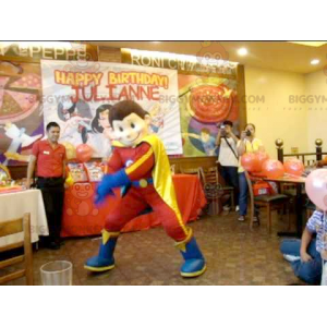 Superheld jongen BIGGYMONKEY™ mascotte kostuum in rood, geel en