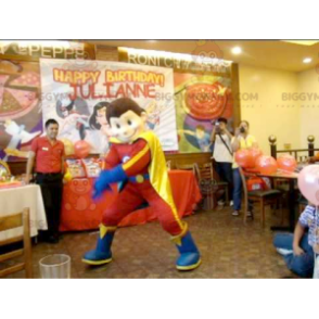 Superhero boy BIGGYMONKEY™ mascot costume in red yellow and
