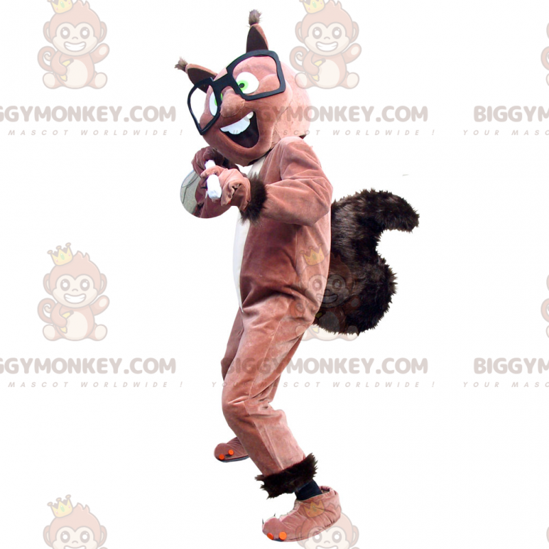 BIGGYMONKEY™ ruskean oravan maskottiasu isoilla mustilla