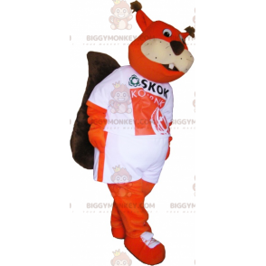 Kostým BIGGYMONKEY™ maskota červené veverky s bílým sportovním