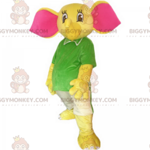 Traje de mascote de elefante com grandes orelhas cor-de-rosa