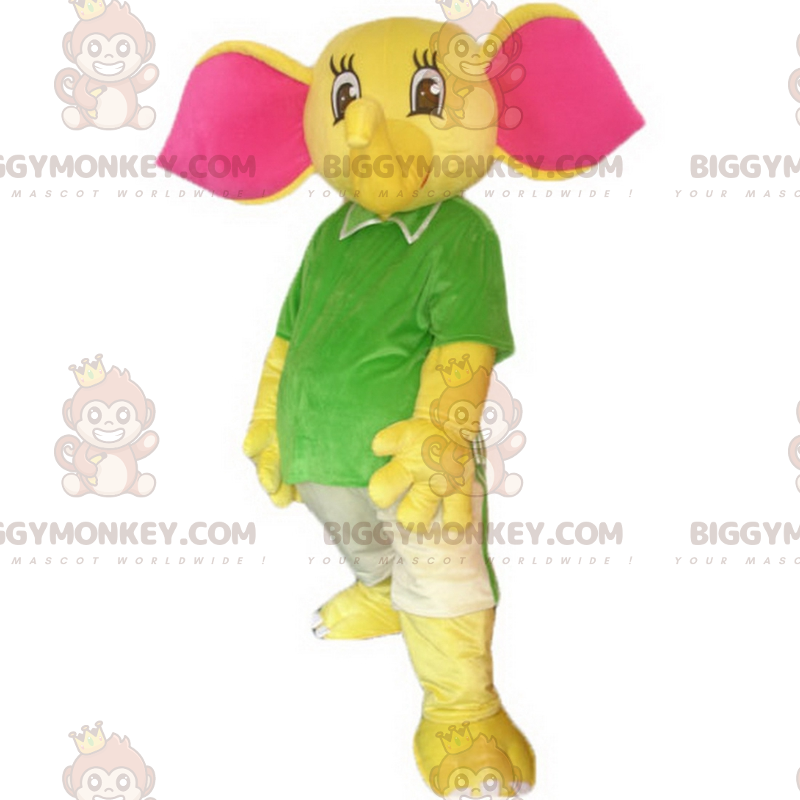 Κοστούμι μασκότ για ελέφαντα με μεγάλα ροζ αυτιά BIGGYMONKEY™ -