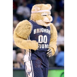 BIGGYMONKEY™ Mascot Costume of Beige Tiger in Blue Sportswear –