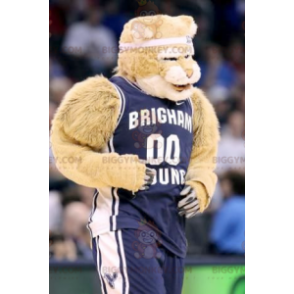 BIGGYMONKEY™ Mascot Costume of Beige Tiger in Blue Sportswear -