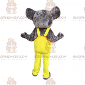 Elefant BIGGYMONKEY™ maskotkostume med gule overalls -