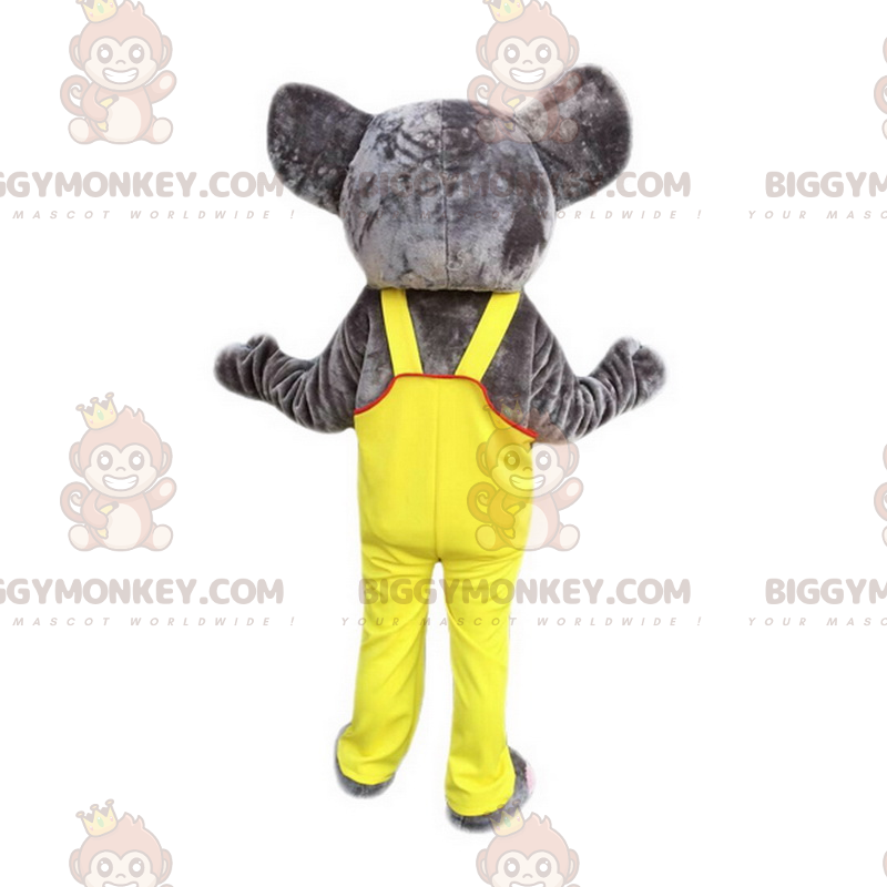 Elephant BIGGYMONKEY™ Mascot Costume With Yellow Overalls –