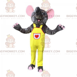 Elefant BIGGYMONKEY™ maskotkostume med gule overalls -