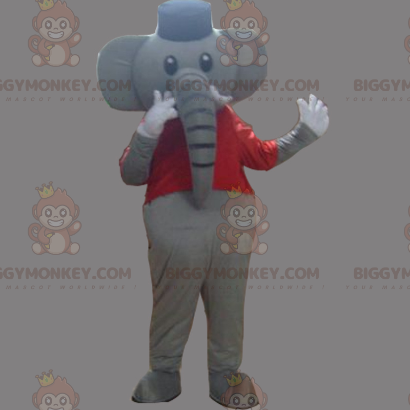 Elefant BIGGYMONKEY™ maskotdräkt med t-shirt och hatt -