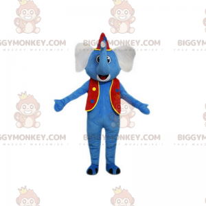 BIGGYMONKEY™ maskottiasu, sininen norsu sirkusasussa -