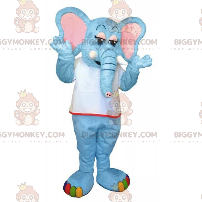 Blue and White Elephant Biggymonkey Mascot Costume, Blue Baby Elephant Costume