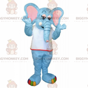 Blå elefant och regnbågsfötter BIGGYMONKEY™ maskotdräkt -