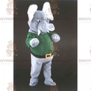 Kostium maskotka słonia w spodniach i zielonym swetrze