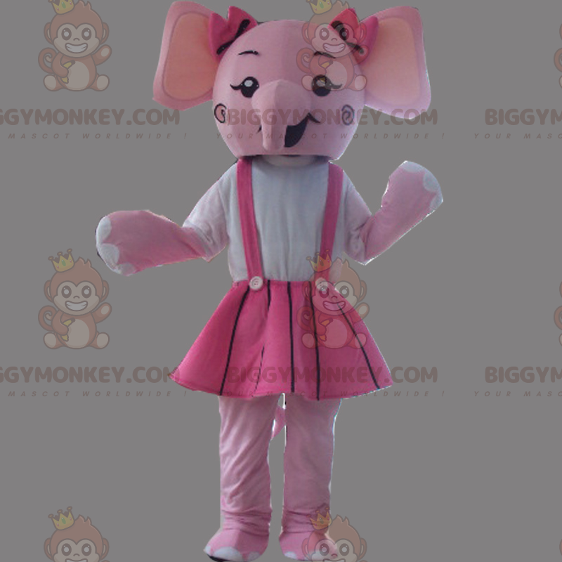 Costume da mascotte BIGGYMONKEY™ elefante rosa in abito -