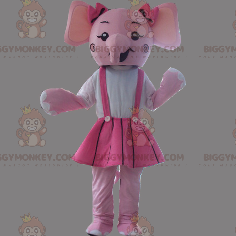 Kostium maskotka różowy słoń BIGGYMONKEY™ w sukience -