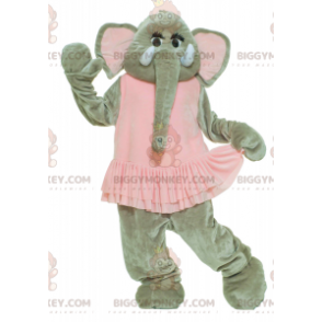 BIGGYMONKEY™ Costume da mascotte Elefante grigio in abito rosa