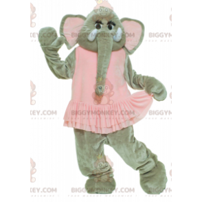 BIGGYMONKEY™ Maskottchenkostüm Grauer Elefant im rosa Kleid -