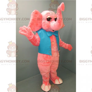 BIGGYMONKEY™ Mascottekostuum roze olifant met blauwe vlinderdas