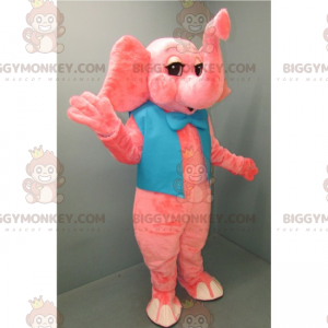 Kostým BIGGYMONKEY™ maskot Růžový slon s modrým motýlkem –