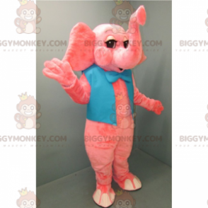 BIGGYMONKEY™ Maskottchenkostüm Rosa Elefant mit blauer Fliege -