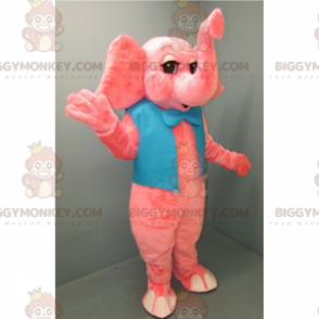 BIGGYMONKEY™ Μασκότ Κοστούμι Ροζ Ελέφαντας με Μπλε παπιγιόν -