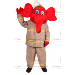 BIGGYMONKEY™ Maskotdräkt Röd elefant i brandmansdräkt -
