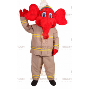 BIGGYMONKEY™ Mascot Costume Red Elephant In Firefighter Outfit